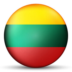 Glass light ball with flag of Lithuania. Round sphere, template icon. Lithuanian national symbol. Glossy realistic ball, 3D abstract vector illustration highlighted on a white background. Big bubble.