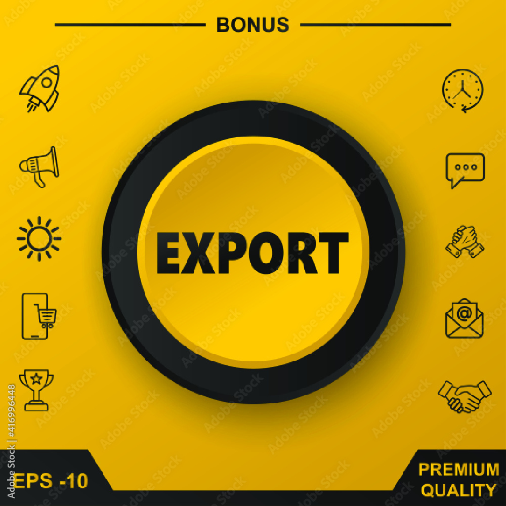 Poster EXPORT ICON. YELLOW ROUND BUTTON.