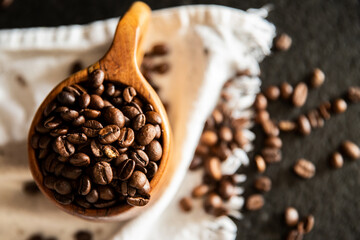 Coffee beans. Scattered coffee beans. Arabica