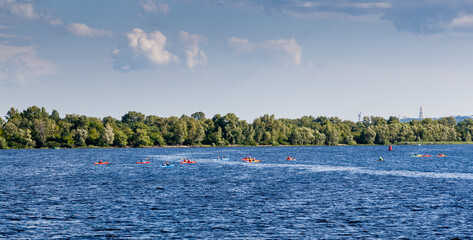 Kayaking on the river in clear weather