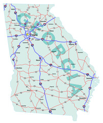 Vector map of the state of Georgia and it's Interstate System.