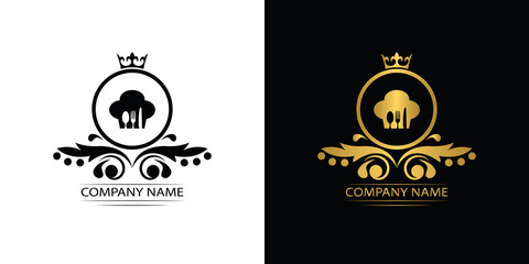 restaurant logo template luxury royal food vector company decorative emblem with crown	
