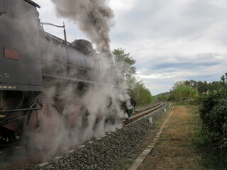 Fototapeta na wymiar moving steam locomotive