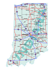 Vector map of the state of Indiana and its Interstate System.