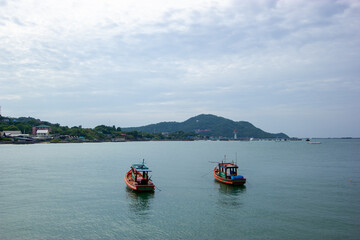 boats on the sea ,boat on the sea , Atsadang Bridge, Si Chang, Chon Buri, Thailand