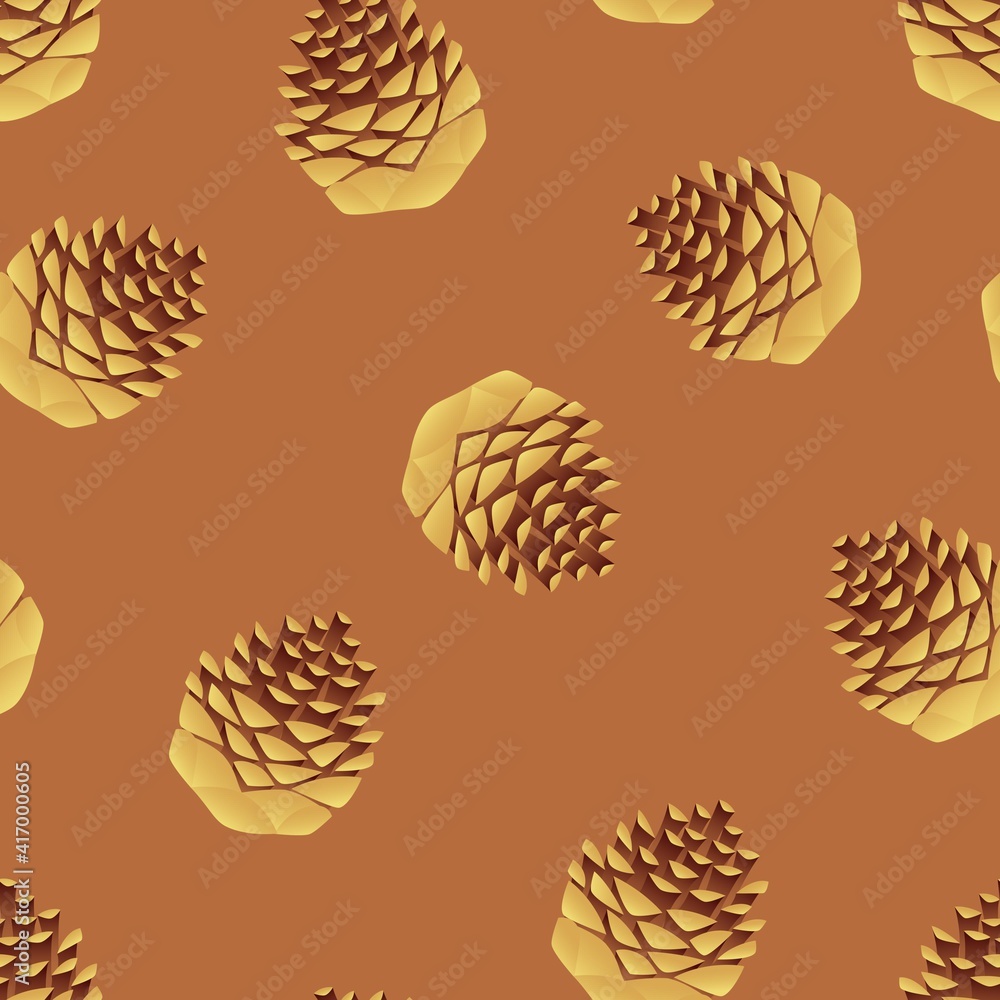 Poster seamless background with pine cones. cones are scattered over the surface. vector template with pine