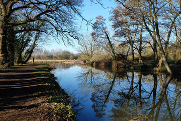 Obraz premium Winter light on The River Wey navigation in Guildford, Surrey