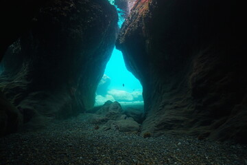 Underwater seascape inside a sea cave