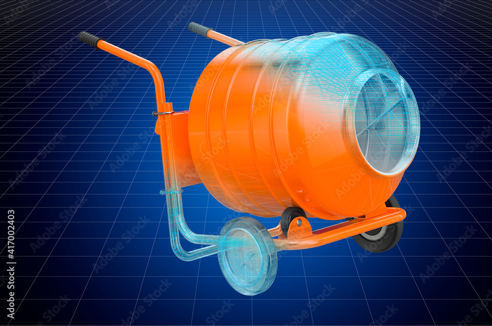 Aufkleber visualization 3d cad model of concrete mixer, blueprint. 3d rendering