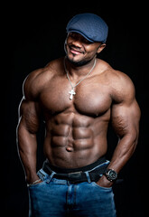 Fototapeta na wymiar Portrait of an athletic African American man topless