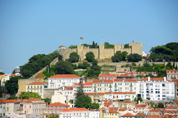 Castle of Sao Jorge (Portuguese: Castelo de Sao Jorge) and Alfama district in city of Lisbon, Portugal.