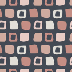 Modern and stylish seamless patterns with abstract squares and rhombuses in powdery pink color. For printing on fabrics, textiles, decorative pillows, notebooks. 