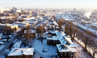 Top view of the cityscape on a winter day. 26 February 2021. Minsk, Belarus