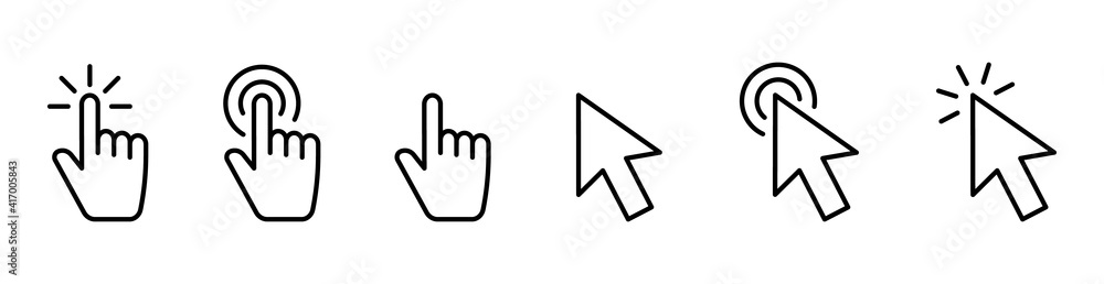 Fototapete hand pointer icons. pointer click. cursor arrow icon. clicking finger. computer mouse click. vector 