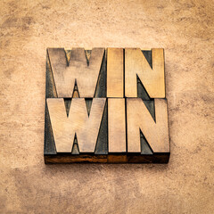 win-win - negotiation or conflict resolution strategy  -  word abstract in vintage letterpress wood...