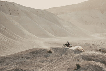 Fototapeta na wymiar Moto race Patagonia desert Argentina