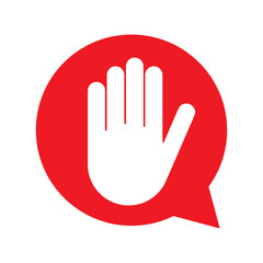 Obraz premium Stop icon with alert hand, warning covid symbol, no - danger isolated on white background vector illustration