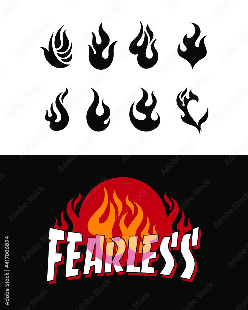 Poster flames icons vector designs with a slogan print design sample