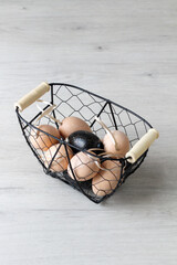 easter egg in the metal basket