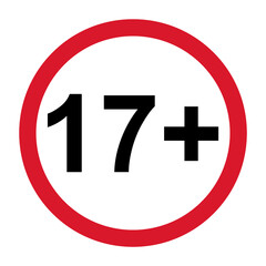 17+ restriction flat sign isolated on white background. Age limit symbol. No under seventeen years warning illustration