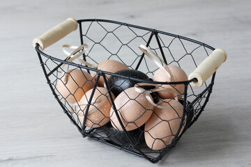 easter egg in the metal basket