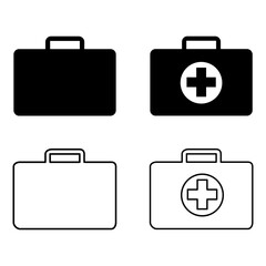 Briefcase set of first aid sign, health medical symbol, medicine emergency illustration icon, safety design