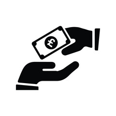Pound sterling, hand payment  icon. Black vector graphics.