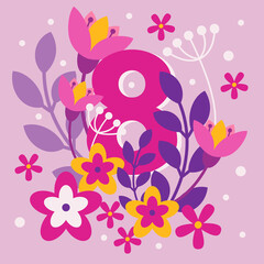 Greeting card. March 8 - Women s Day. Vector illustration in a flat style.