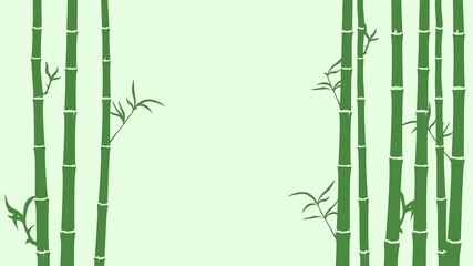 Fototapeta na wymiar Green background with bamboo trunks silhouettes