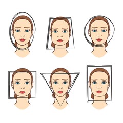 Set of female portraits with different face shapes