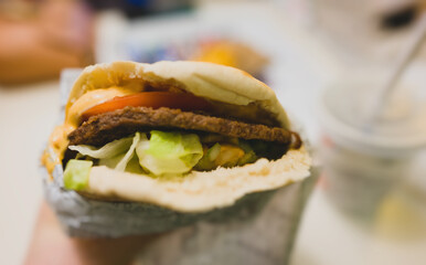 Kebab burger in fast food restaurant.
