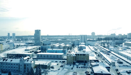 Top view of snowy winter city