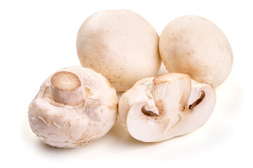 Champignon mushrooms, close-up, isolated on white background. High resolution image