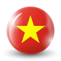 Glass light ball with flag of Vietnam. Round sphere, template icon. Vietnamese national symbol. Glossy realistic ball, 3D abstract vector illustration highlighted on a white background. Big bubble.