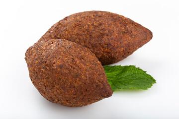 kibbeh traditional Lebanese cuisine food, known in Brazil as Quibe (kibe). Isolated on white background.