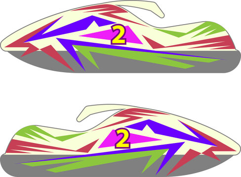 colorful jet skis with number 2 clip art preview