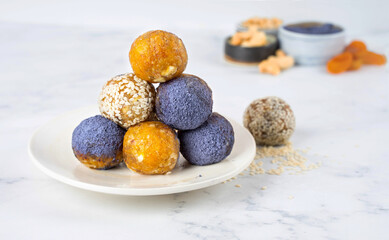 Homemade blue matcha energy balls