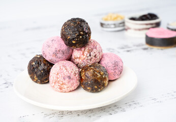 Homemade pink matcha energy balls