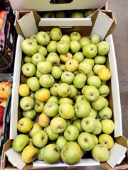 Large box with fresh apples