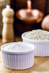 rice flour, alternative gluten-free flour and rich in fiber, in a rustic kitchen