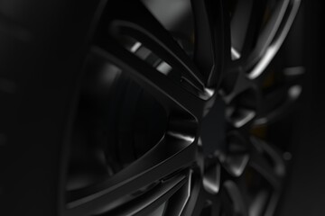 auto wheel with chrome disks close-up on a dark background. 3d render