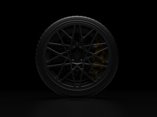 auto wheel with chrome plated on a dark background. 3d render