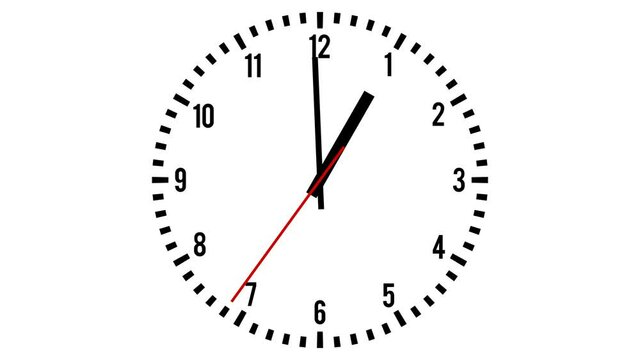 Analog Clock 1 Minute from 12:59:31 to 13:00:30