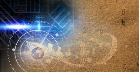 Obraz premium Digital illustration of a plane with a human eye over data processing