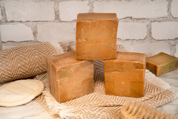 Rustic and organic handmade soap in the bathroom