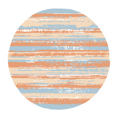 Ragged circle vector geometric shape with striped texture of ink horizontal lines. Disk banner with old paint texture. Badge round shape circle logo element with grunge background of stripes.