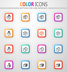 Packing cardboard boxes icon set