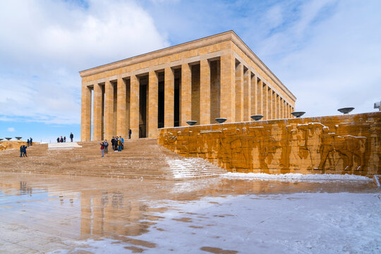 Ankara, Turkey - February 16 2021: People visit Anitkabir in winter time.