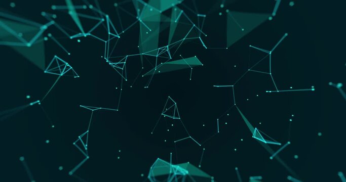 Animaci&oacute;n tri&aacute;ngulos abstractos azules iluminados sobre fondo azul oscuro.