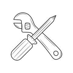 Wrench with screwdriver Line icon , simple Mechanical Tools Hardware vector illustration 